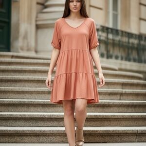 Umgee Coral Tiered Mini Dress